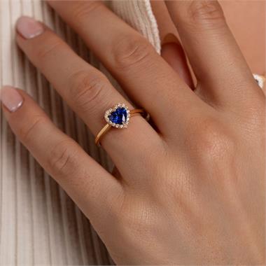 18ct Yellow Gold Heart Blue Sapphire Halo Engagement Ring thumbnail