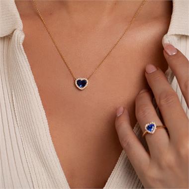 18ct Yellow Gold Sapphire Halo Heart Necklace thumbnail