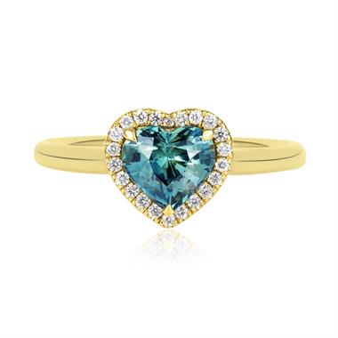 18ct Yellow Gold Heart Teal Sapphire Halo Engagement Ring thumbnail