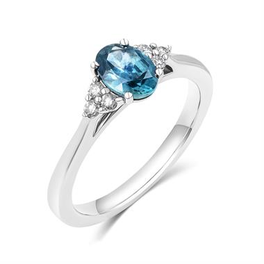 Platinum Oval Teal Sapphire and Diamond Engagement Ring thumbnail