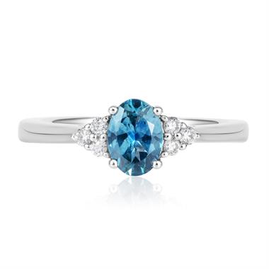 Platinum Oval Teal Sapphire and Diamond Engagement Ring thumbnail