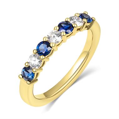 18ct Yellow Gold Sapphire and Diamond Half Eternity Ring thumbnail