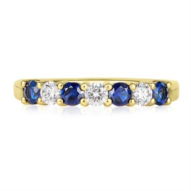 18ct Yellow Gold Sapphire and Diamond Half Eternity Ring thumbnail