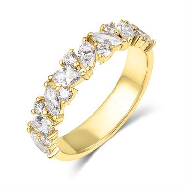 18ct Yellow Gold Marquise and Round Diamond Half Eternity Ring thumbnail