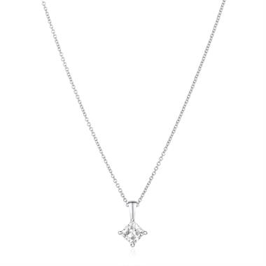 18ct White Gold Princess Cut Diamond Solitaire Pendant 0.70ct thumbnail