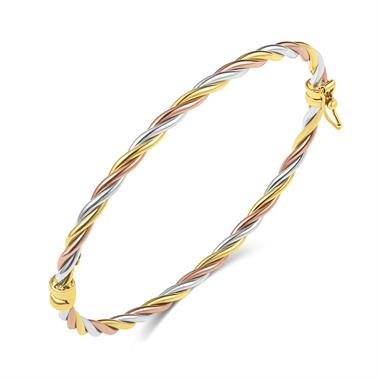 18ct Three Colour Gold Twist Oval Bangle thumbnail