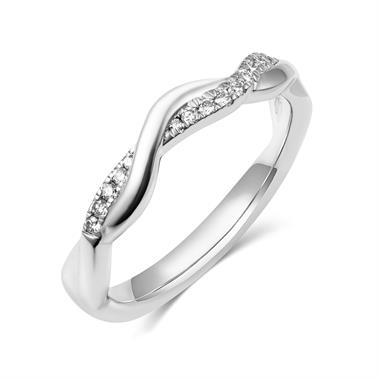 Platinum Plaited Diamond Set Shaped Wedding Ring 0.12ct thumbnail