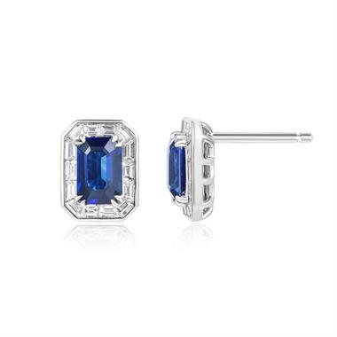 18ct White Gold Octagon Shaped Sapphire and Diamond Stud Earrings thumbnail