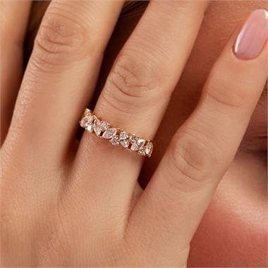 18ct Yellow Gold Marquise and Round Diamond Half Eternity Ring thumbnail