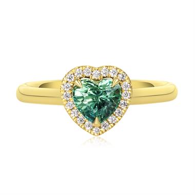 18ct Yellow Gold Heart Green Sapphire Halo Engagement Ring thumbnail