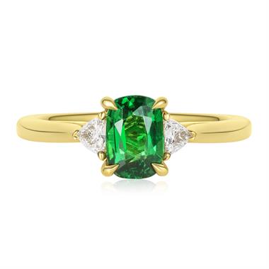 18ct Yellow Gold Cushion Cut Tsavorite and Diamond Engagement Ring thumbnail