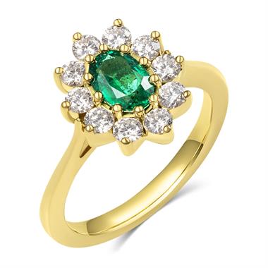 18ct Yellow Gold Oval Emerald and Diamond Cluster Engagement Ring thumbnail