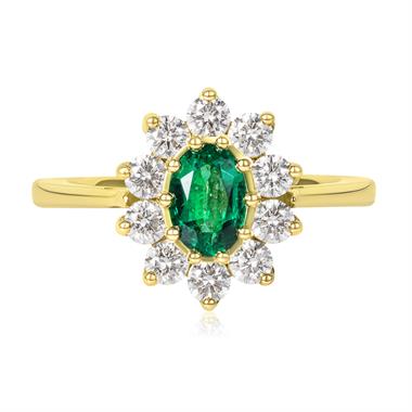 18ct Yellow Gold Oval Emerald and Diamond Cluster Engagement Ring thumbnail
