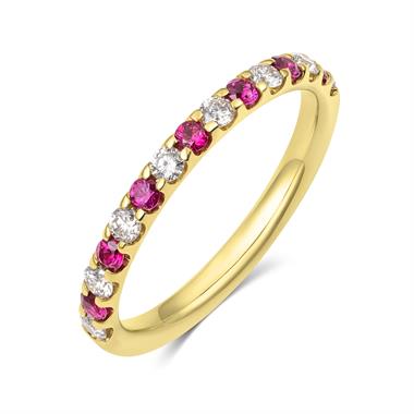 18ct Yellow Gold Ruby and Diamond Half Eternity Ring thumbnail
