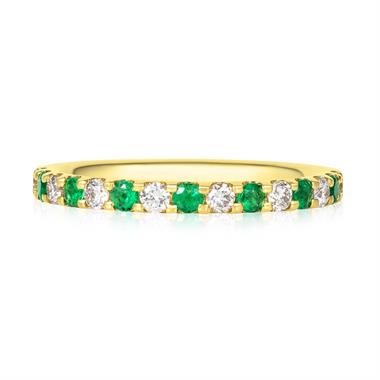 18ct Yellow Gold Emerald and Diamond Half Eternity Ring thumbnail