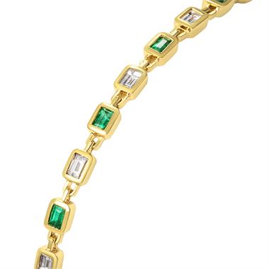 18ct Yellow Gold Emerald and Diamond Bezel Set Bracelet thumbnail