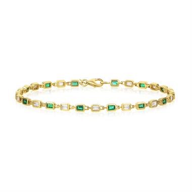 18ct Yellow Gold Emerald and Diamond Bezel Set Bracelet thumbnail