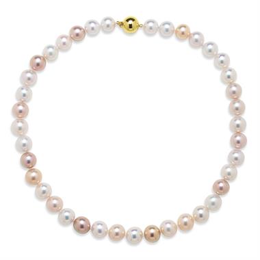 18ct Yellow Gold Graduated Soft Peach Freshwater Pearl Necklace | 47cm thumbnail