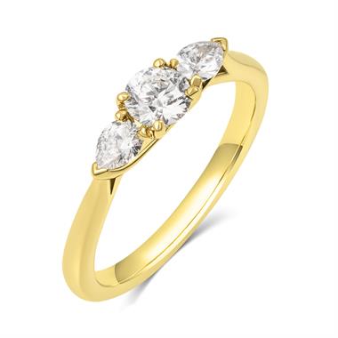 18ct Yellow Gold Round and Pear Shape Diamond Three Stone Engagement Ring 0.62ct thumbnail