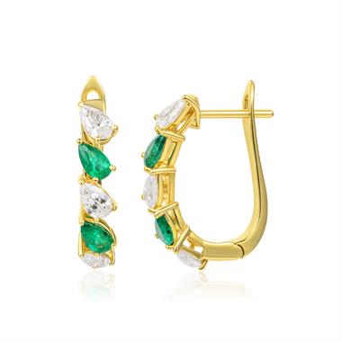 18ct Yellow Gold Emerald and Diamond Half Hoop Earrings thumbnail