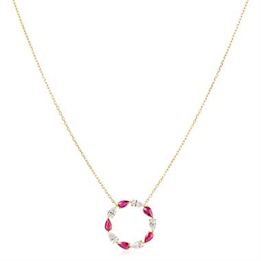 18ct Yellow Gold Ruby and Diamond Cricle Necklace thumbnail