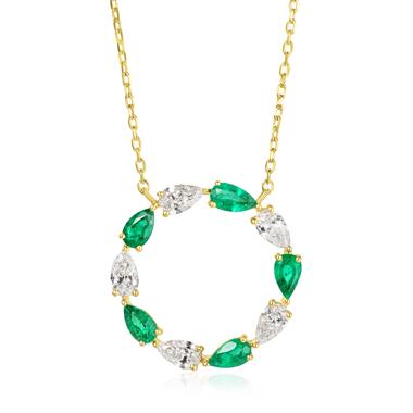 18ct Yellow Gold Emerald and Diamond Cricle Necklace thumbnail