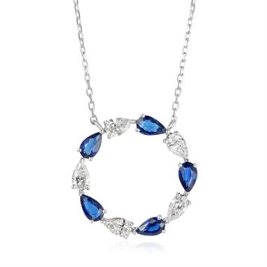 18ct White Gold Sapphire and Diamond Cricle Necklace thumbnail