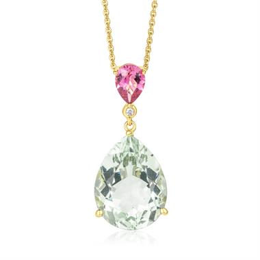 Sweetpea Green Amethyst and Pink Tourmaline Necklace thumbnail
