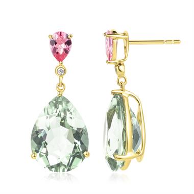 Sweetpea Green Amethyst and Pink Tourmaline Earrings thumbnail