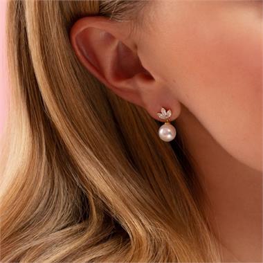 18ct Yellow Gold Pearl and Marquise Diamond Earrings thumbnail