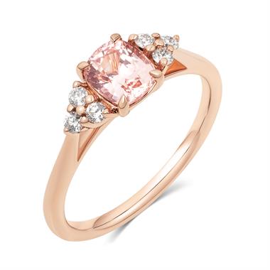 18ct Rose Gold Cushion Padparadscha Sapphire and Diamond Ring thumbnail