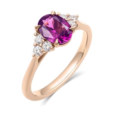 18ct Rose Gold Oval Purple Garnet and Diamond Ring thumbnail