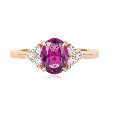 18ct Rose Gold Oval Purple Garnet and Diamond Ring thumbnail
