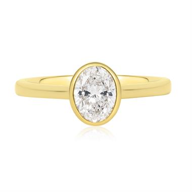 18ct Yellow Gold Bezel Set Oval Diamond Solitaire Engagement Ring 0.80ct thumbnail