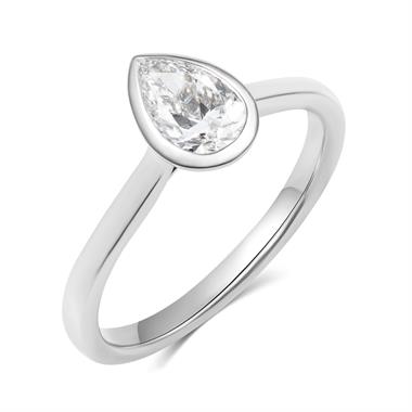 Platinum Bezel Set Pear Diamond Solitaire Engagement Ring 0.80ct thumbnail