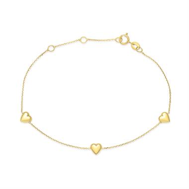 18ct Yellow Gold Three Heart Bracelet thumbnail