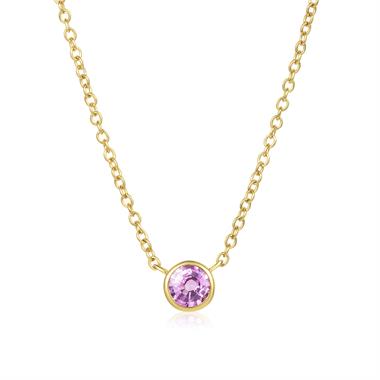 18ct Yellow Gold Pink Sapphire Solitaire Necklace thumbnail