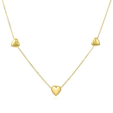 18ct Yellow Gold Three Heart Necklace thumbnail