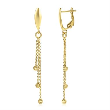 18ct Yellow Gold Three Strand Faceted Bead Drop Earrings thumbnail