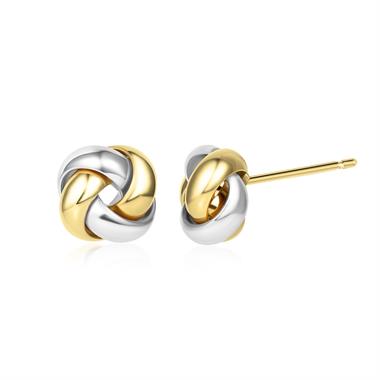 Two Colour Gold Knot Stud Earrings 9.5mm thumbnail