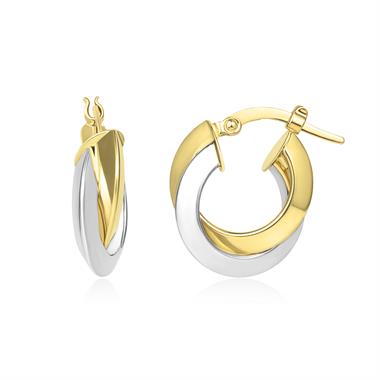 Two Colour Gold Crossover Hoop Earrings 15mm thumbnail