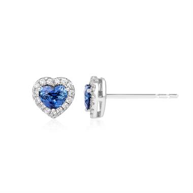 Camellia White Gold Sapphire Halo Heart Earrings thumbnail