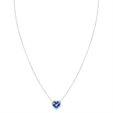 Camellia White Gold Sapphire Halo Heart Necklace thumbnail
