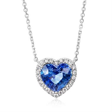 Camellia White Gold Sapphire Halo Heart Necklace thumbnail