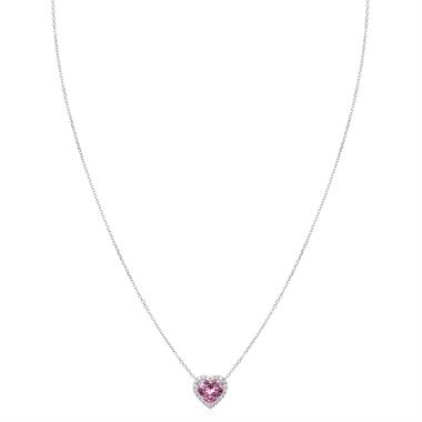 Camellia White Gold Pink Spinel Halo Heart Necklace thumbnail