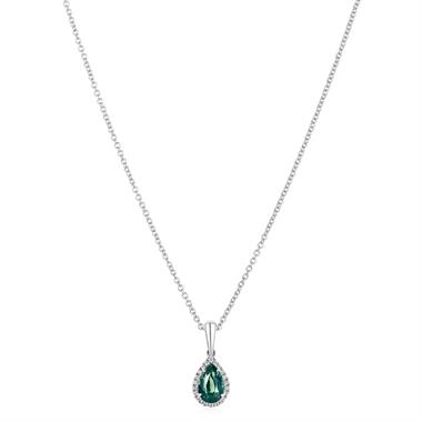 Camellia 18ct White Gold Pear Teal Sapphire and Diamond Pendant thumbnail