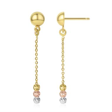 18ct Three Colour Gold Faceted Bead Detail Drop Earrings  thumbnail