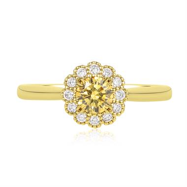 18ct Yellow Gold Round Fancy Colour Diamond Halo Ring thumbnail