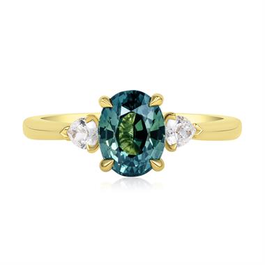 18ct Yellow Gold Oval Bi-Colour Sapphire and Diamond Three Stone Ring thumbnail