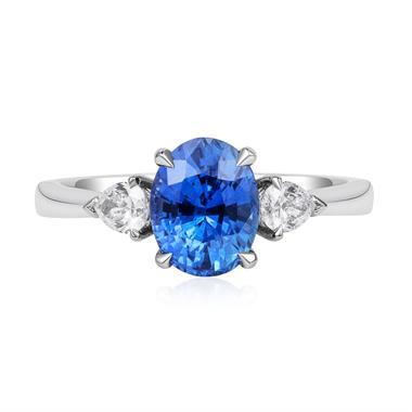 Platinum Oval Blue Sapphire and Diamond Three Stone Ring thumbnail